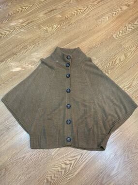 Classiques Entier Brown Alpaca Blend Button Front Poncho Cardigan Sweater Large